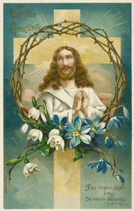 Jesucristo, Cruz y Corona de Espinas (cromolito) de English School