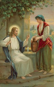 Jesucristo y la mujer de Samaria (cromolito) de English School
