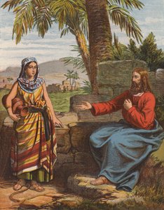 Jesucristo y la mujer de Samaria (litografía en color)