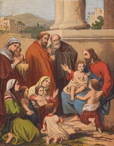 Jesucristo bendiciendo a los niños (litografía en color) de English School