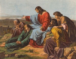 Jesucristo llorando sobre Jerusalén (litografía en color) de English School
