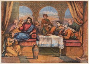 Jesucristo con sus discípulos y María Magdalena (litografía en color)
