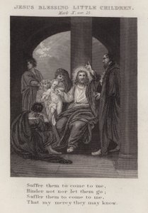 Jesús bendiciendo a los niños, Marcos X, versículo 15 (grabado) de English School