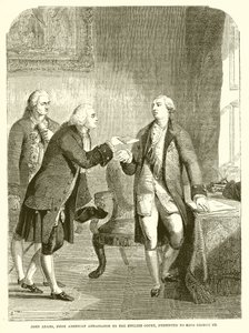 John Adams, primer embajador estadounidense en la corte inglesa, presentado al Rey Jorge III de English School