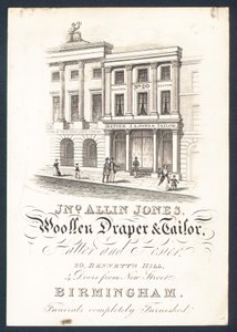 John Allin Jones, pañero y sastre, sombrerero y calcetero, tarjeta comercial de English School