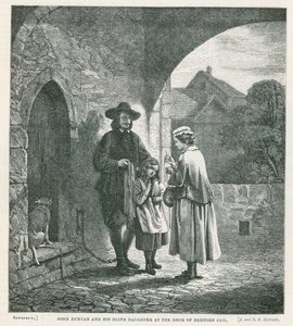John Bunyan y su hija ciega en la puerta de la cárcel de Bedford de English School