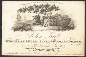 John Keet, mayorista y minorista de lino y pañero, tarjeta comercial de English School