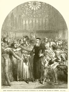 John Wycliffe apareciendo en la Catedral de San Pablo para responder a la acusación de herejía de English School