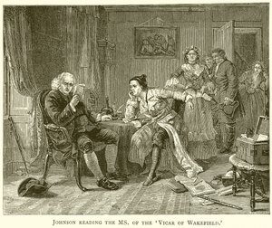 Johnson leyendo el manuscrito del vicario de Wakefield