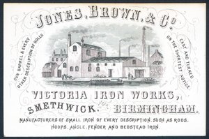 Jones, Brown & Co, Victoria Iron Works, tarjeta comercial de English School