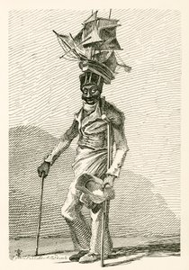 Joseph Johnson, un marinero negro, con un modelo del barco Nelson en su gorra