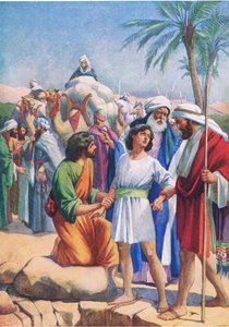 José vendido por sus hermanos, de El libro de imágenes de la Biblia publicado por Thomas Nelson, c.1950 de English School