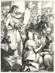 Josías, Rey de Judá, leyendo la Ley al pueblo (grabado)