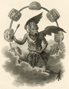 Júpiter, un ídolo de los chinos, ilustración de El Mundo: o el estado actual del Universo, siendo una colección general y completa de viajes y travesías modernas, por Cavendish Pelham, publicado en Londres de English School