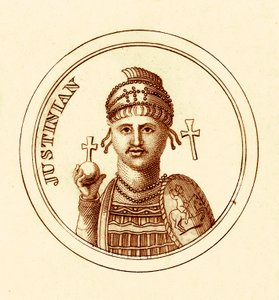 Justinian, ilustración del Diccionario Histórico Universal de George Crabb, publicada en 1825