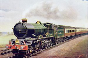 Rey Jorge V del G.W.R Cornish Railway Express, ilustración de The Wonder Book of Railways, decimocuarta edición editada por Harry Golding, 1929 de English School