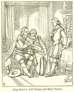 El rey Jacobo I con Steenie y el bebé Carlos de English School