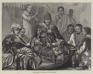 Rey Juan de Abisinia en su Trono (grabado) de English School