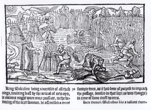 El rey Malcolm de Escocia observa el trabajo agrícola, 1586 de English School