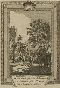 El Rey Ricardo II apacigua a los rebeldes tras la muerte de Wat Tyler en West Smithfield, Londres de English School