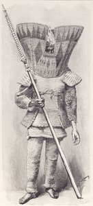 Isleño de Kingsmill con armadura completa, de La historia de la humanidad, Vol.1, por el Prof. Friedrich Ratzel, 1896 de English School