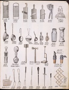 Utensilios de cocina, de un catálogo comercial de bienes y accesorios domésticos, c.1890-1910 de English School