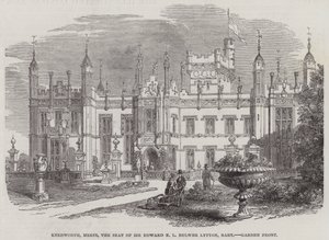 Knebworth, Herts, la Residencia de Sir Edward E L Bulwer Lytton, Baronet, Frente del Jardín (grabado) de English School