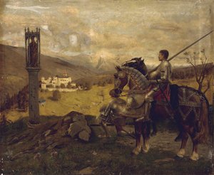 Caballeros ante un santuario en el camino de English School