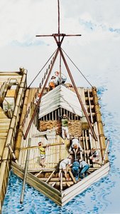 Kon-Tiki siendo construido con madera de balsa