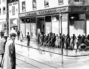 Bolsa de trabajo en el Reino Unido nueve meses después del Crack de Wall Street de 1929