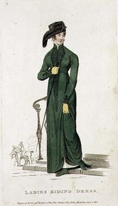 Vestido de montar para damas, lámina de moda de 