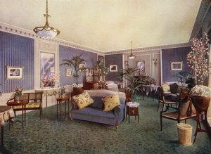 Sala de escritura de damas, Hotel Waldorf, Londres (litografia en color)