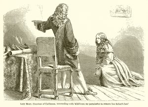 Lady Mary, Condesa de Caithness, intercediendo con Middleton para obtener permiso para retirar la cabeza de su padre de English School