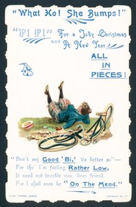 Dama cayendo de la bicicleta, tarjeta de Navidad de English School