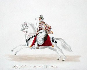 Dama de Lima a caballo con un poncho de English School