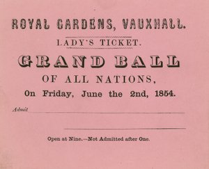 Entrada de dama, Vauxhall Gardens, Londres, para el 2 de junio de 1854
