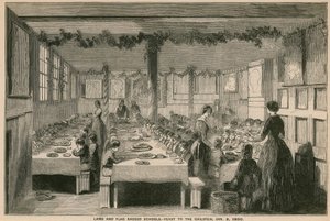 Escuela Ragged de Lamb and Flag, banquete para los niños, 3 de enero de 1850