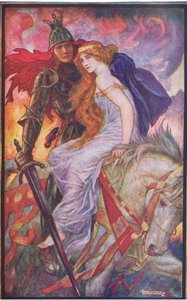 Lancelot se lleva a Guenevere, ilustración de "The Book of Romance" publicado por Longmans Green and Co.