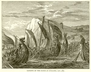 Desembarco de los Daneses en Inglaterra, A.D. 787 de English School