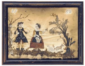 Paisaje con figuras y ovejas de English School