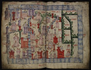 Lansdowne 204 ff.225v & 226 Mapa de Escocia por John Harding, c.1450 (tinta y témpera sobre pergamino) de English School