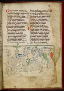Lansdowne 782 f.27r Una batalla entre caballeros montados, de 