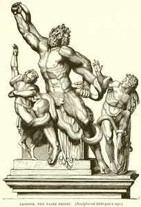 Laocoonte, el falso sacerdote. (Esculpido hace 3000 años) (grabado)