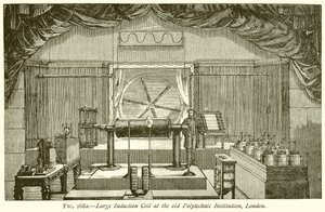 Gran bobina de inducción en la antigua Institución Politécnica, Londres de English School