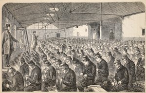 Gran sala de estopa (bajo el sistema silencioso) en la Casa de Corrección de Middlesex, Coldbath Fields, ilustración de Las prisiones criminales de Londres y escenas de la vida en prisión de Henry Mayhew y John Binny de English School