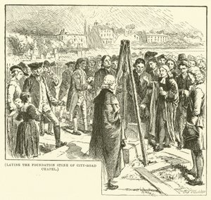 Colocación de la primera piedra de la capilla de City-Road (grabado) de English School