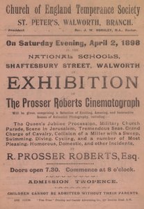 Folleto publicitario de una exposición del Cinematógrafo Prosser Roberts de English School