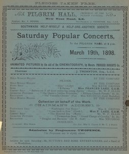 Folleto publicitario de los Conciertos Populares de los Sábados en el Pilgrim Hall