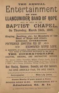 Folleto publicitario del Entretenimiento anual de la Banda de Esperanza de Llangunider de English School