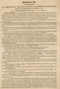 Folleto explicando una resolución de la Asociación Lancasteriana del Oeste de Londres para comenzar a proporcionar instrucción a los niños, agosto de 1813 de English School